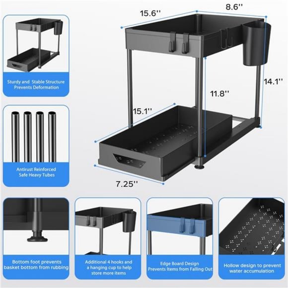 Under Sink Organizers and Storage with Sliding Drawers, Black - Picture 1 of 7